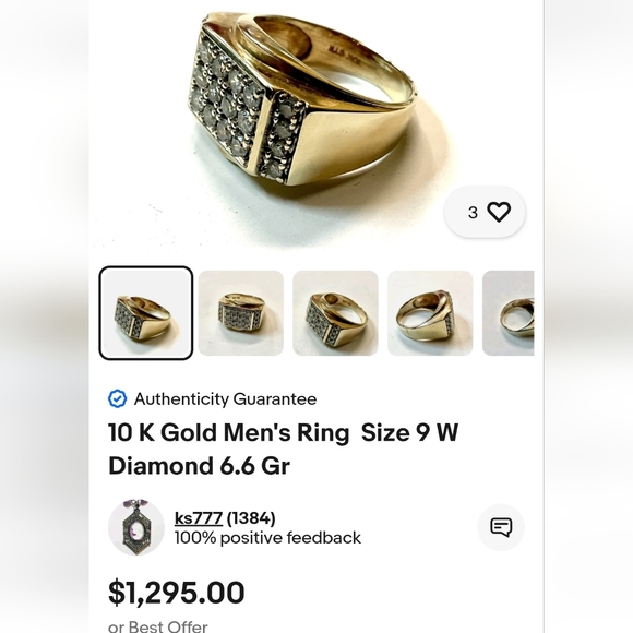 10 K Gold Signet Men's Ring  Size 12 W Diamond 6.9 Grams GTR - Picture 16 of 16